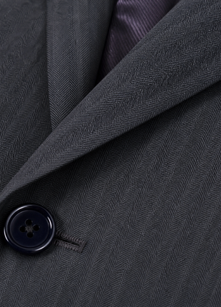 Ralph Lauren Purple Label Mens Charcoal Herringbone Notch Lapel Classic Fit 4-Button Wool Suit - 38L