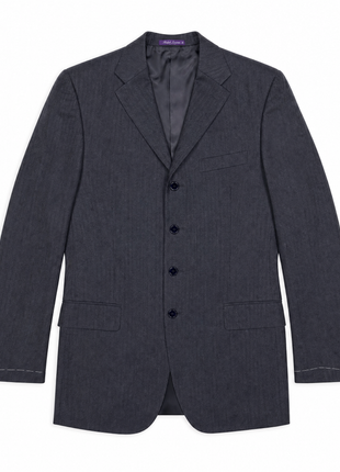 Ralph Lauren Purple Label Mens Charcoal Herringbone Notch Lapel Classic Fit 4-Button Wool Suit - 38L