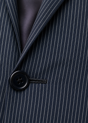 Ralph Lauren Purple Label Mens Dark Blue Pinstripe Peak Lapel Slim Fit 2-Button Wool Suit - 38L