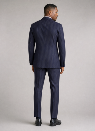 Ralph Lauren Purple Label Mens Navy Pinstripe Peak Lapel Slim Fit Double-Breasted Wool Suit - 38L