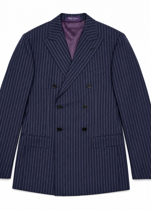 Ralph Lauren Purple Label Mens Navy Pinstripe Peak Lapel Slim Fit Double-Breasted Wool Suit - 38L