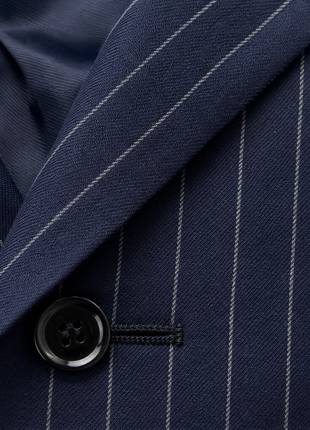 Ralph Lauren Purple Label Mens Navy Pinstripe Peak Lapel Slim Fit Double-Breasted Wool Suit - 38L