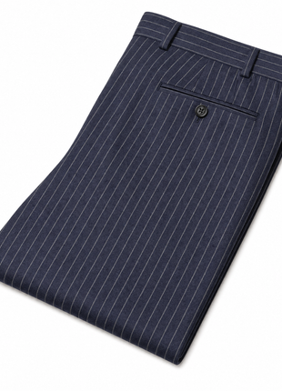 Ralph Lauren Purple Label Mens Navy Pinstripe Peak Lapel Slim Fit Double-Breasted Wool Suit - 38L