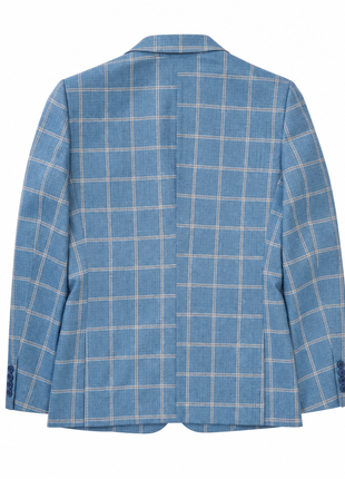 LVs by Levinas Sky Blue and Sand Windowpane Classic Fit 2-Buttons Sport Coat 38S