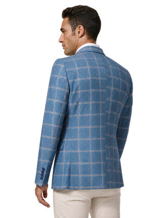 LVs by Levinas Sky Blue and Sand Windowpane Classic Fit 2-Buttons Sport Coat 38S