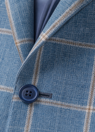 LVs by Levinas Sky Blue and Sand Windowpane Classic Fit 2-Buttons Sport Coat 38S