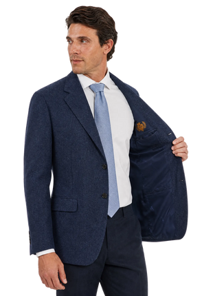 Avi Rossini by Sartoria Partenopea  Navy Blue Shantung Weave Classic Fit Silk Wool Blend 3-Button Sport Coat 42R