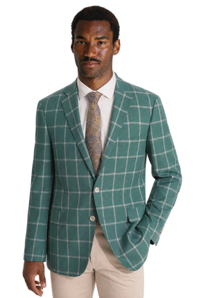 Lanificio Di Bielle By Tiglio Luxe Bottle Green Windowpane Classic Fit Pure Wool 2-Button Sport Coat 46R