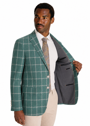Lanificio Di Bielle By Tiglio Luxe Bottle Green Windowpane Classic Fit Pure Wool 2-Button Sport Coat 46R