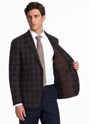 Joe New York Espresso Brown Glen Plaid Pure Wool  Classic Fit 2-Button Sport Coat 42R