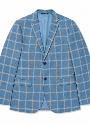 LVs by Levinas Sky Blue and Sand Windowpane Classic Fit 2-Buttons Sport Coat 38S