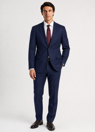 Ralph Lauren Purple Label Mens Navy Windowpane Notch Lapel Slim Fit 2-Button Wool Suit - 44R