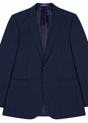 Ralph Lauren Purple Label Mens Navy Windowpane Notch Lapel Slim Fit 2-Button Wool Suit - 44R