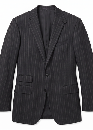Ralph Lauren Purple Label Mens Charcoal Chalk Stripe Notch Lapel Slim Fit 3-Piece Cashmere Suit - 38L