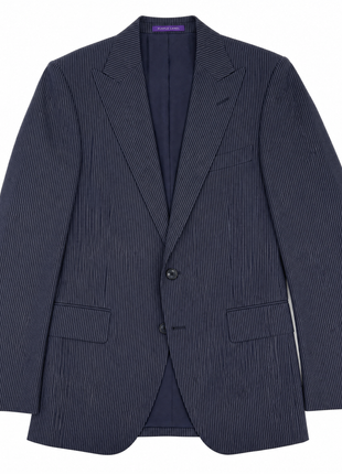 Ralph Lauren Purple Label Mens Dark Blue Pinstripe Peak Lapel Slim Fit 2-Button Wool Suit - 38L