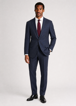 Ralph Lauren Purple Label Mens Dark Blue Pinstripe Peak Lapel Slim Fit 2-Button Wool Suit - 38L