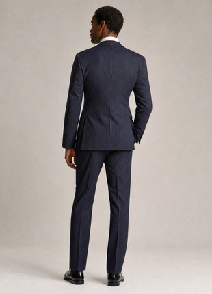 Ralph Lauren Purple Label Mens Dark Blue Pinstripe Peak Lapel Slim Fit 2-Button Wool Suit - 38L