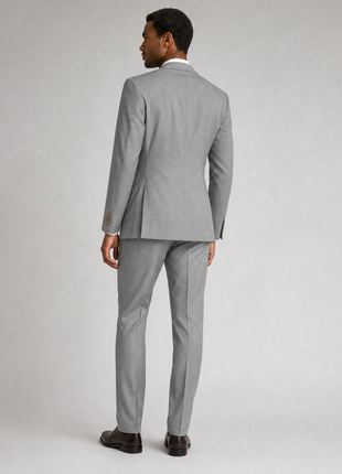 Ralph Lauren Purple Label Mens Solid Gray Peak Lapel Slim Fit Double-Breasted Wool Suit - 38R