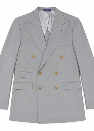 Ralph Lauren Purple Label Mens Solid Gray Peak Lapel Slim Fit Double-Breasted Wool Suit - 38R