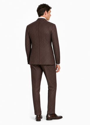 Ralph Lauren Purple Label Mens Brown Pinstripe Peak Lapel Slim Fit Double-Breasted Wool Suit - 38R