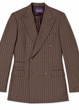 Ralph Lauren Purple Label Mens Brown Pinstripe Peak Lapel Slim Fit Double-Breasted Wool Suit - 38R