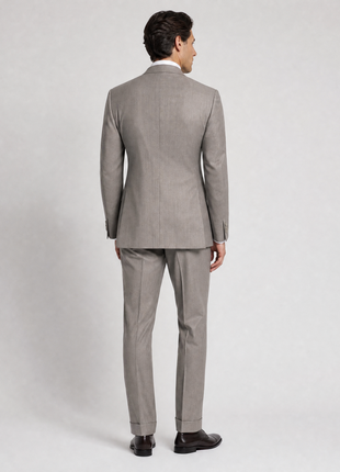 Ralph Lauren Purple Label Taupe Gray Heathered Peak Lapel Slim Fit Double-Breasted Wool Suit - 38R