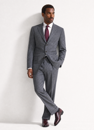 Ralph Lauren Purple Label Gray Heathered Notch Lapel Classic Fit 3-Button Tropical Wool Suit - 40L