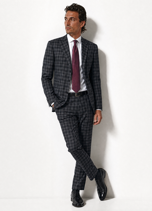 Ralph Lauren Purple Label Mens Gray & Black Glen Plaid Notch Lapel Slim Fit 3-Button Wool Suit - 38L
