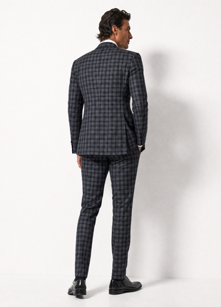 Ralph Lauren Purple Label Mens Gray & Black Glen Plaid Notch Lapel Slim Fit 3-Button Wool Suit - 38L