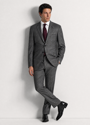 Ralph Lauren Purple Label Gray Glen Plaid Notch Lapel Slim Fit 3-Button Wool Cashmere Suit - 38L