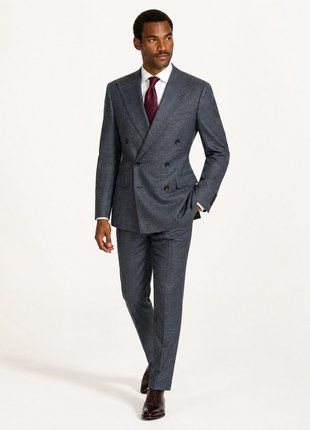 Ralph Lauren Purple Label Gray Glen Plaid Peak Lapel Slim Fit Double-Breasted Wool Suit - 38L