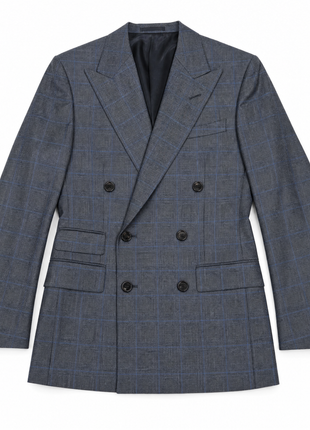 Ralph Lauren Purple Label Gray Glen Plaid Peak Lapel Slim Fit Double-Breasted Wool Suit - 38L