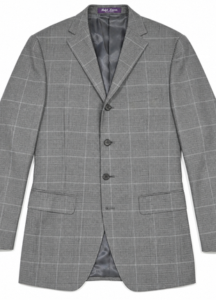 Ralph Lauren Purple Label Mens Gray Glen Plaid Notch Lapel Slim Fit 4-Button Wool Suit - 38L