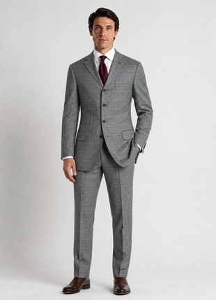 Ralph Lauren Purple Label Mens Gray Glen Plaid Notch Lapel Slim Fit 4-Button Wool Suit - 38L