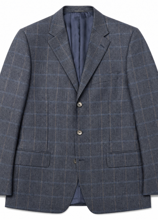 Zanella Navy Blue with Sand Windowpane Loro Piana Wool Classic Fit 3-Button Sport Coat 40R