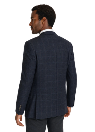 Zanella Navy Blue with Sand Windowpane Loro Piana Wool Classic Fit 3-Button Sport Coat 40R