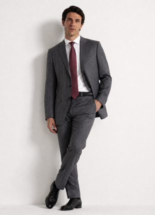 Ralph Lauren Purple Label Gray Glen Plaid Notch Lapel Slim Fit 2-Button Wool Suit - 46L