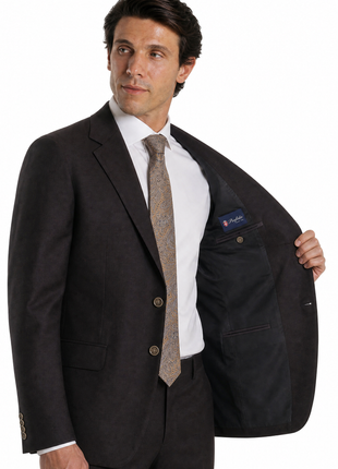 Porfidia Espresso Brown Twill Weave Classic Fit Wool Blend 2-Button Sport Coat 44L