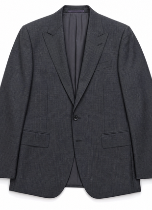 Ralph Lauren Purple Label Mens Charcoal Grid Check Peak Lapel Slim Fit 3-Piece Wool Suit - 38L