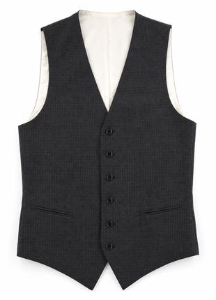 Ralph Lauren Purple Label Mens Charcoal Grid Check Peak Lapel Slim Fit 3-Piece Wool Suit - 38L