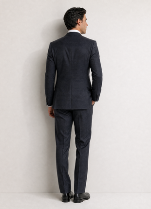 Ralph Lauren Purple Label Mens Charcoal Grid Check Peak Lapel Slim Fit 3-Piece Wool Suit - 38L