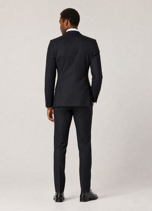 Ralph Lauren Purple Label Mens Black Pinstripe Notch Lapel Slim Fit 3-Piece Wool Suit - 38R