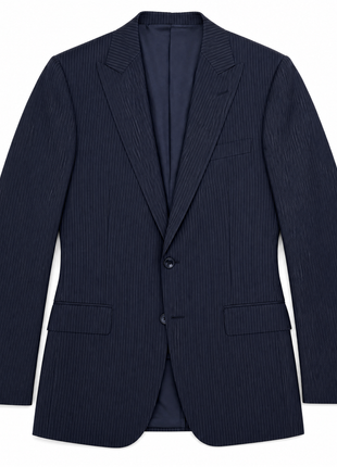 Ralph Lauren Black Label Dark Blue Pinstripe Peak Lapel Slim Fit 2-Button Wool Suit - 38R