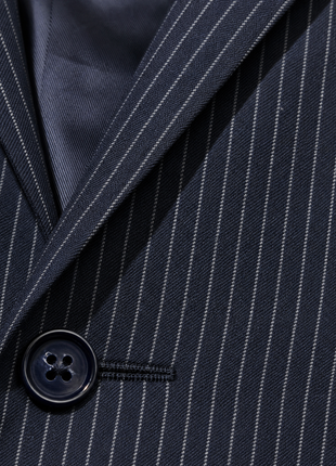 Ralph Lauren Black Label Dark Blue Pinstripe Peak Lapel Slim Fit 2-Button Wool Suit - 38R
