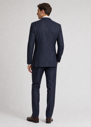 Ralph Lauren Black Label Dark Blue Pinstripe Peak Lapel Slim Fit 2-Button Wool Suit - 38R