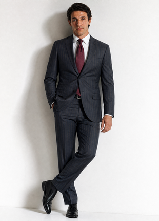 Gianluca Isaia Mens Charcoal & Brown Stripe Notch Lapel Slim Fit 2-Button Wool Suit - 40R
