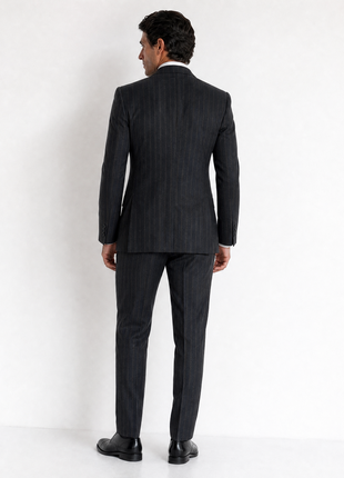 Gianluca Isaia Mens Charcoal & Brown Stripe Notch Lapel Slim Fit 2-Button Wool Suit - 40R