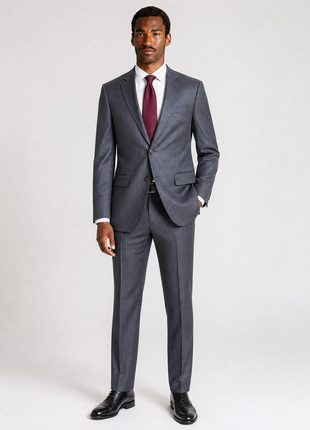 Santorelli Mens Gray Chalk Stripe Half Canvassed Notch Lapel Classic Fit 2-Button Wool Suit  - 40R
