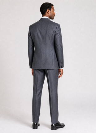 Santorelli Mens Gray Chalk Stripe Half Canvassed Notch Lapel Classic Fit 2-Button Wool Suit  - 40R