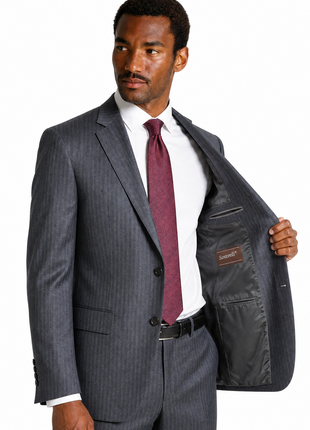 Santorelli Mens Gray Chalk Stripe Half Canvassed Notch Lapel Classic Fit 2-Button Wool Suit  - 40R
